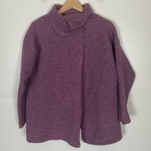 Eileen Fisher Wool Silk Blend Jacket Coat S/M Purple Alpaca Top Button No Sz Tag